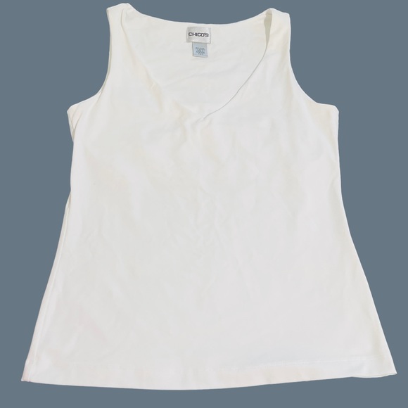 Chico’s 0 (small) V-Neck Sleeveless Spandex White Tank - Picture 3 of 7